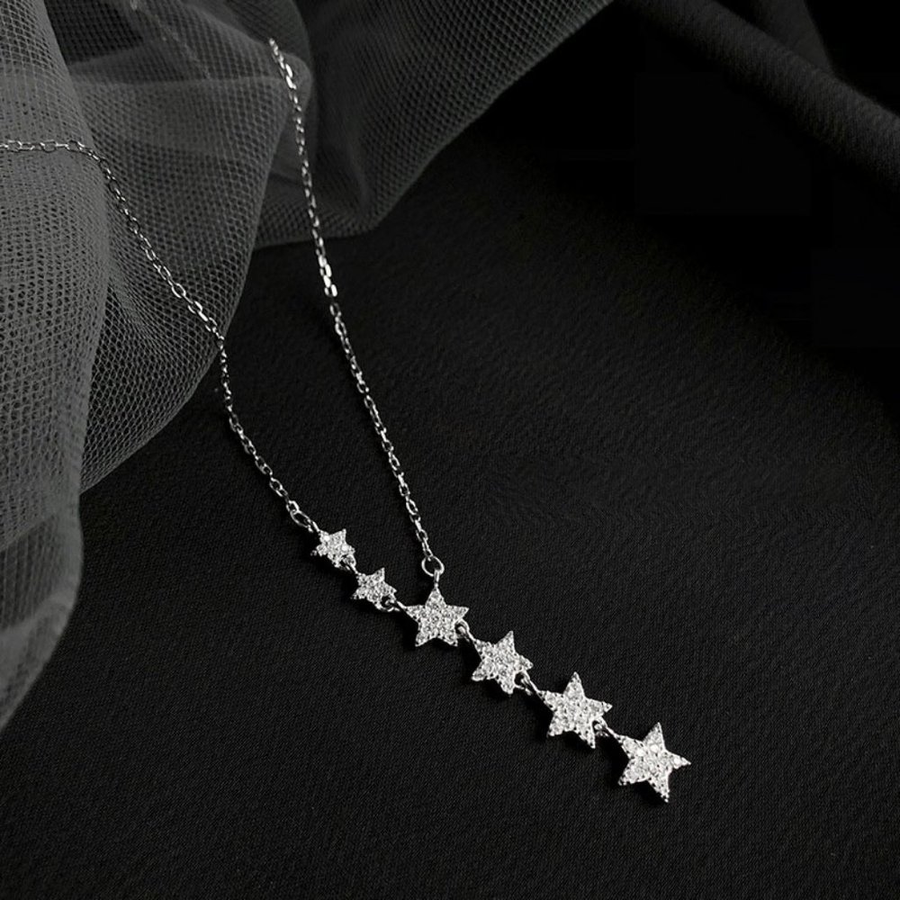 NEW 925 Sterling Silver Diamond Star Drop Necklace - Picture 2 of 11
